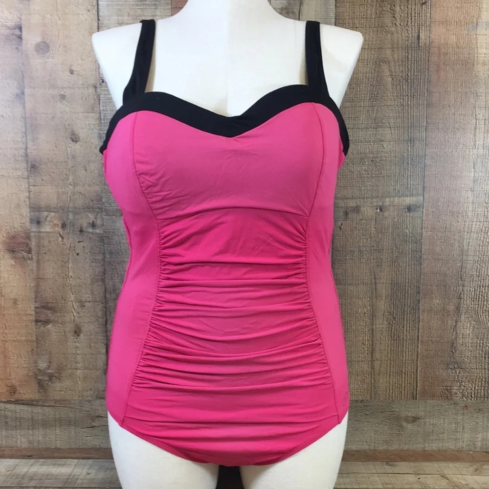 Calia By Carrie Underwood Pink Black Trim One Piece Swimsuit Womens‎ 16